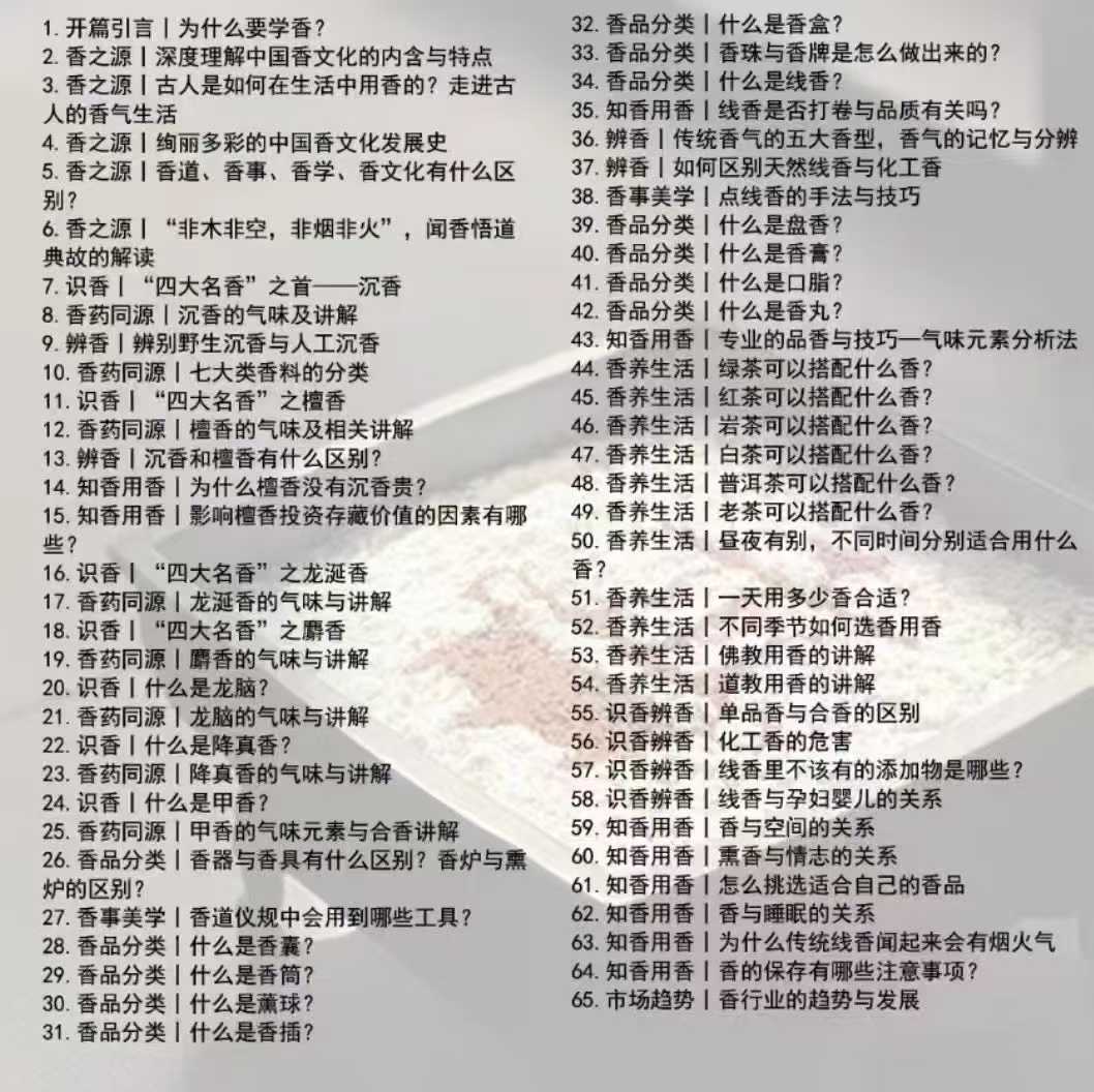 三言香堂 黄珊珊-香道香学系统课(入门必学)66集